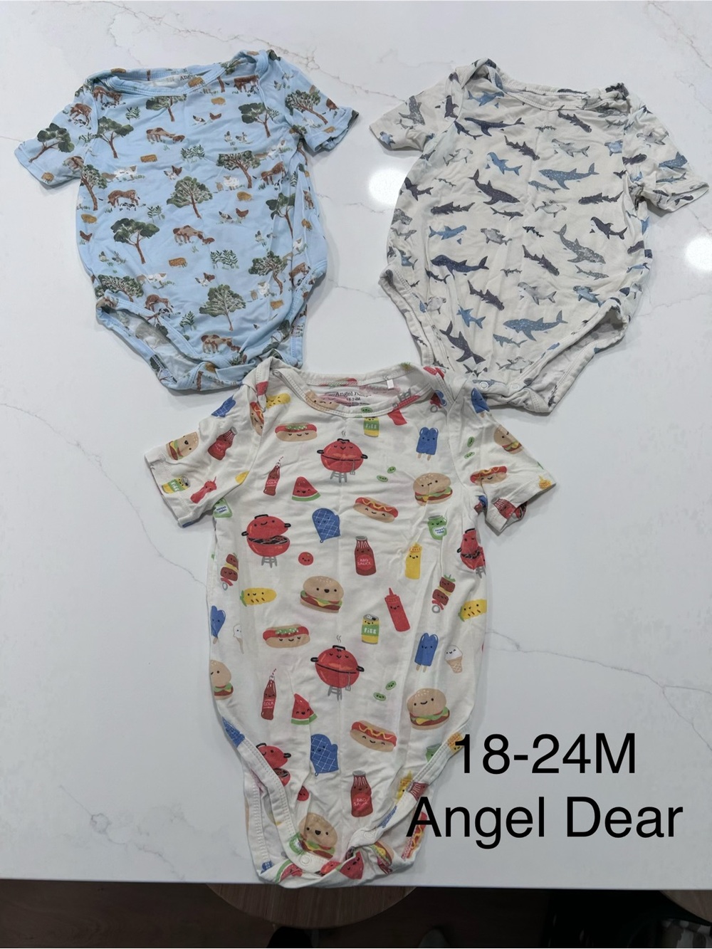 Angel Dear Kids Bodysuit Trio - Blue, White, Cream Prints